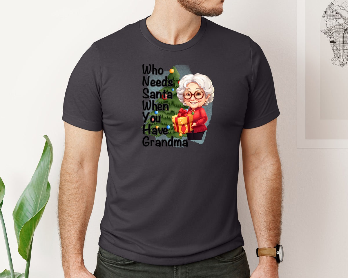 brand:Bella Canvas|color:Heather Dark Grey|Christmas Grandma Funny Santa Saying Graphic T-Shirt