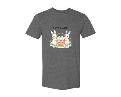 brand:Generic|color:Heather Dark Grey|Happy Easter Bunnies With Basket Cu Graphic T-Shirt