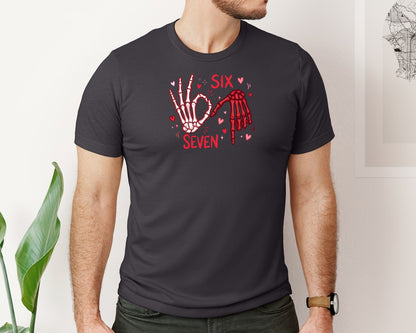 brand:Bella Canvas|color:Heather Dark Grey|Six Seven Valentine With Skeleton Ha Graphic T-Shirt