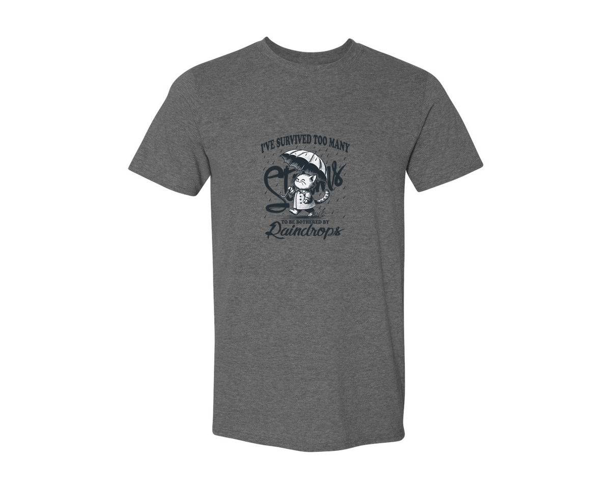 brand:Generic|color:Heather Dark Grey|Ive Survived Too Many Storms Cat Shirt Graphic T-Shirt