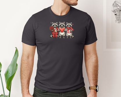 brand:Bella Canvas|color:Heather Dark Grey|Cute Raccoon Valentines Day Graphic T-Shirt