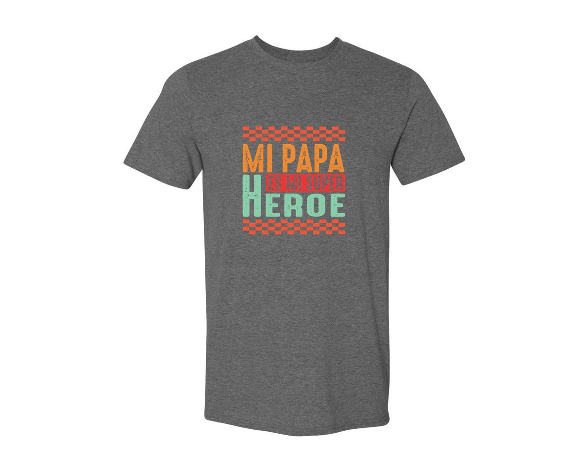 brand:Generic|color:Heather Dark Grey|Mi Papa Es Mi Super Heroe Graphic T-Shirt
