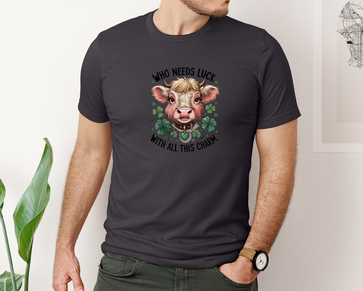 brand:Bella Canvas|color:Heather Dark Grey|Who Needs Luck With All This Charm 56 Graphic T-Shirt