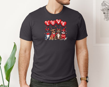 brand:Bella Canvas|color:Heather Dark Grey|Cute Valentine Pitbull Dogs Graphic T-Shirt