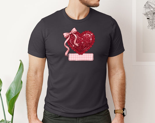 Glitter Valentine Heart With Bow Graphic T-Shirt