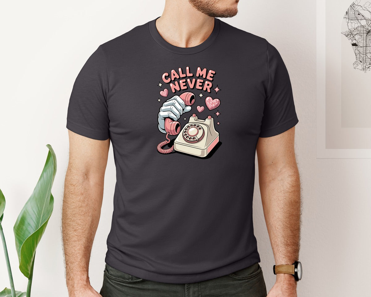 brand:Bella Canvas|color:Heather Dark Grey|Funny Retro Phone Graphic T-Shirt