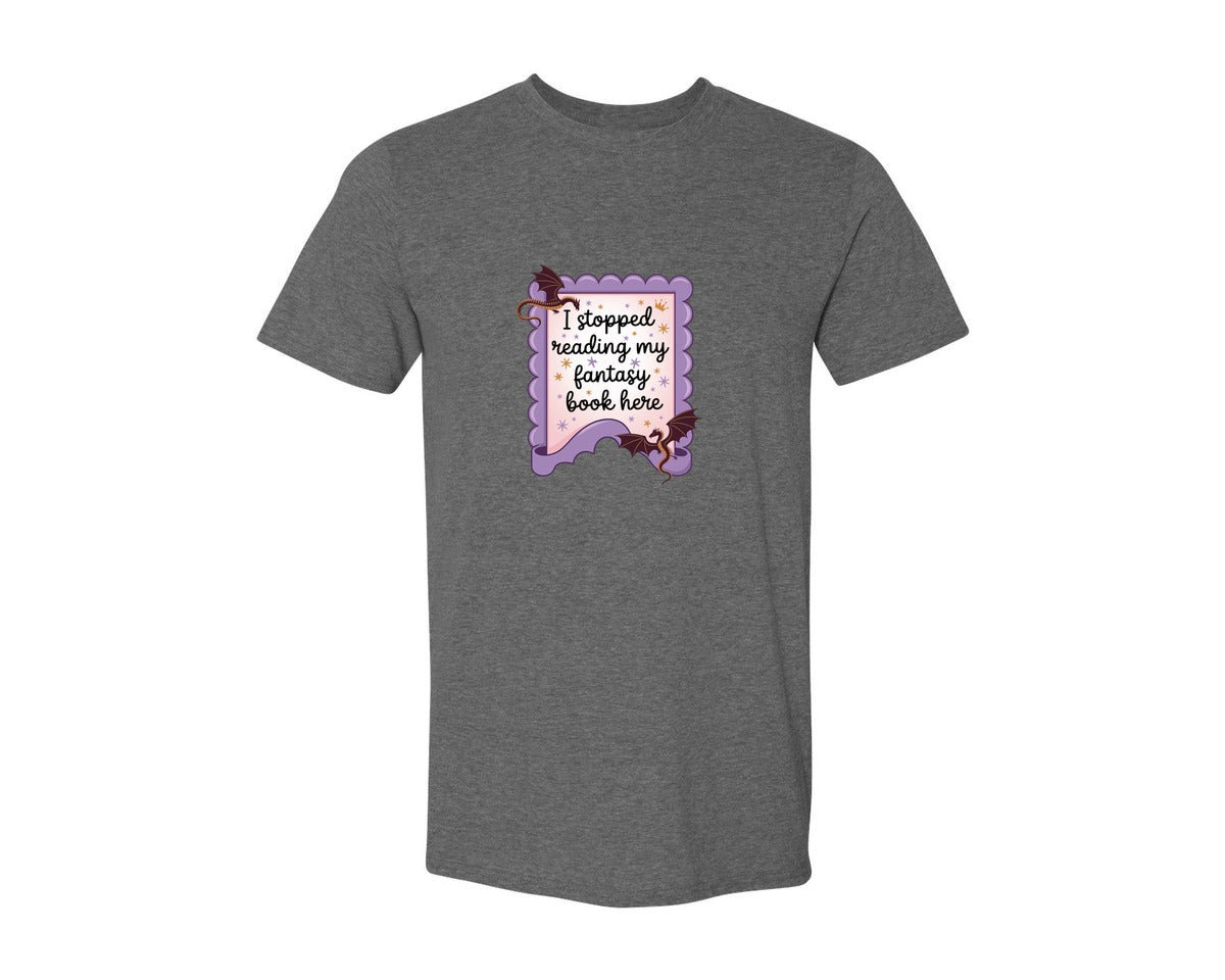 brand:Generic|color:Heather Dark Grey|I Stopped Reading My Fantasy Book Here 4 Graphic T-Shirt