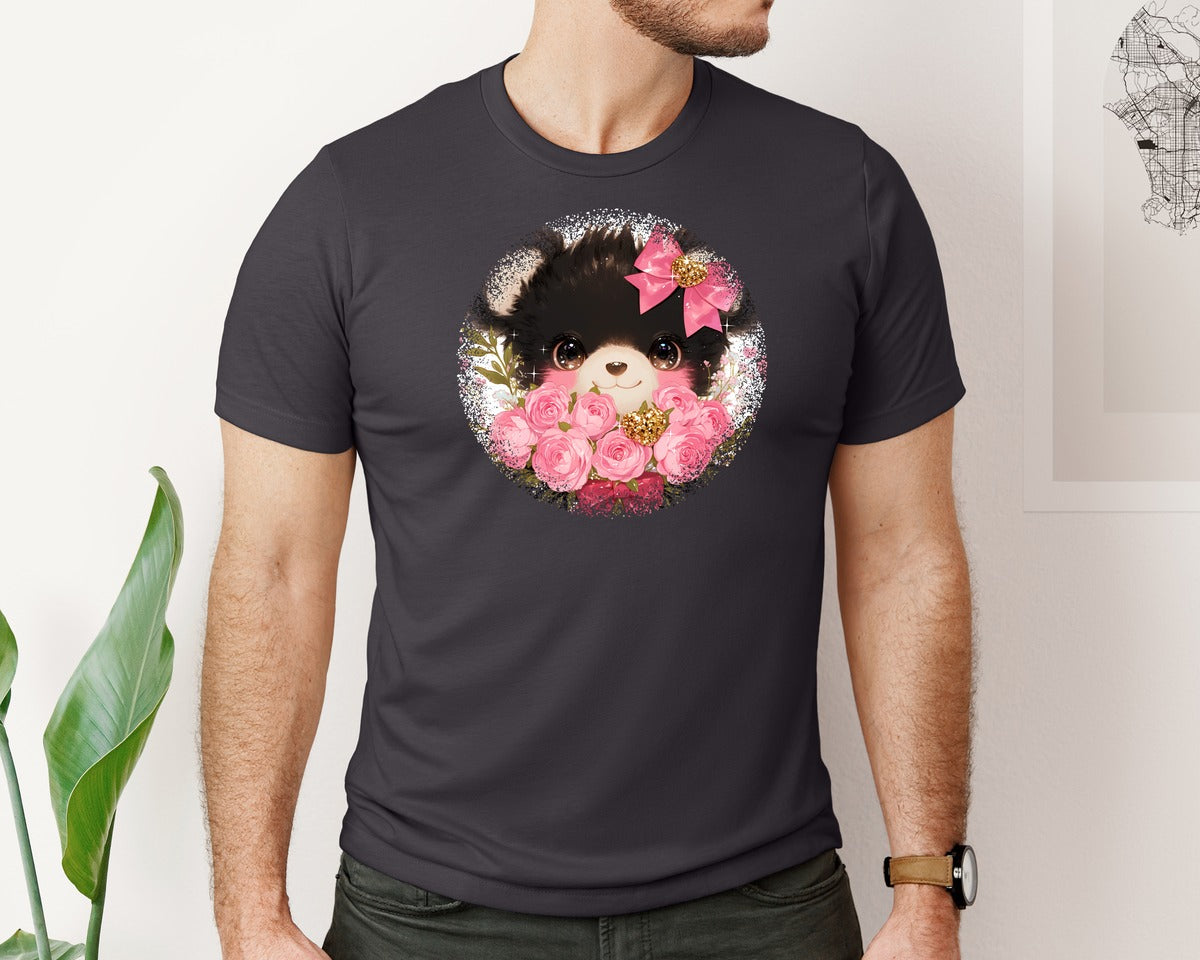 brand:Bella Canvas|color:Heather Dark Grey|Black Bear Valentine Round Tshirt Graphic T-Shirt