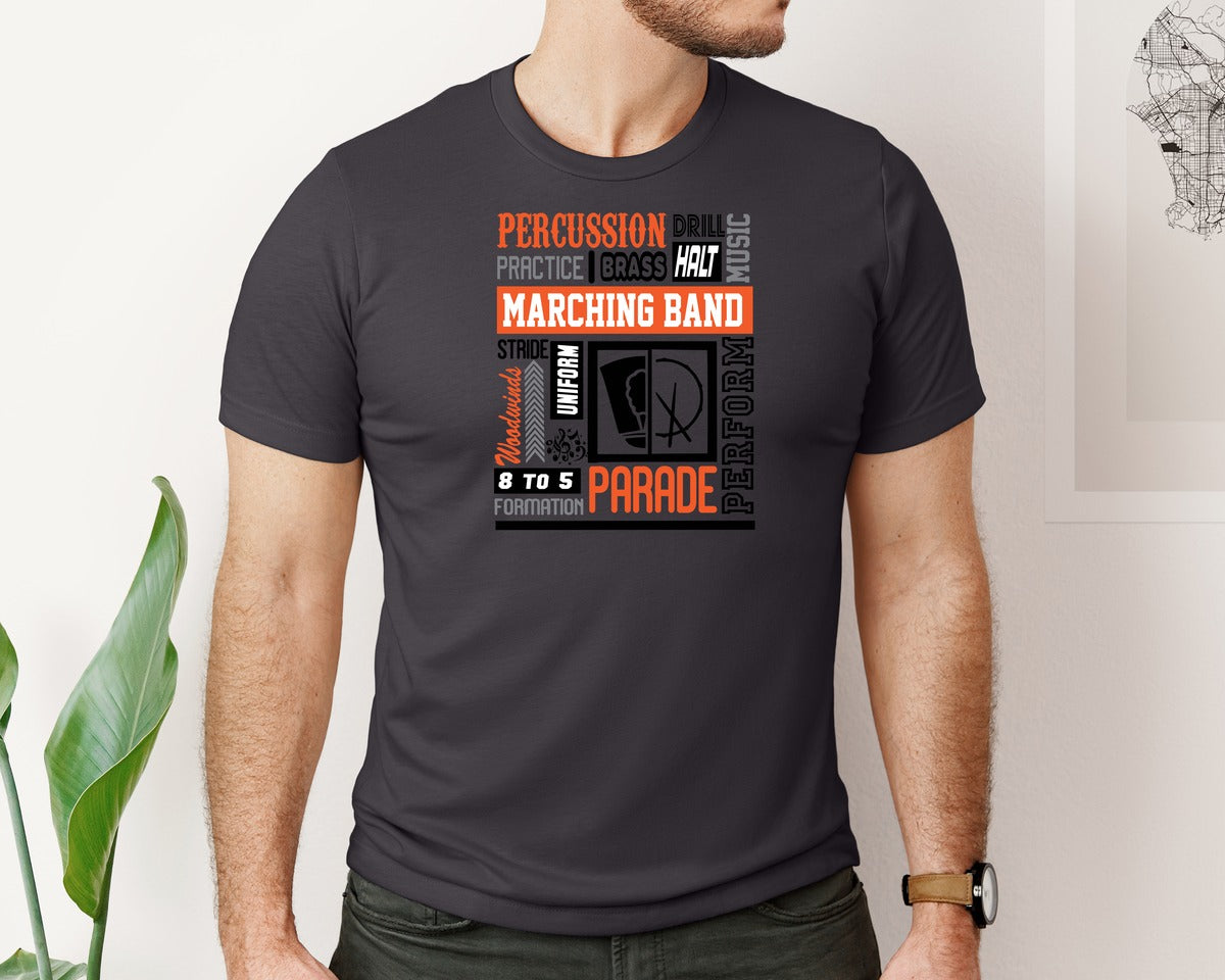 brand:Bella Canvas|color:Heather Dark Grey|Marching Band Music Note Graphic T-Shirt