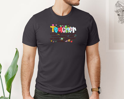 brand:Bella Canvas|color:Heather Dark Grey|She Is Teacher Christian Graphic T-Shirt