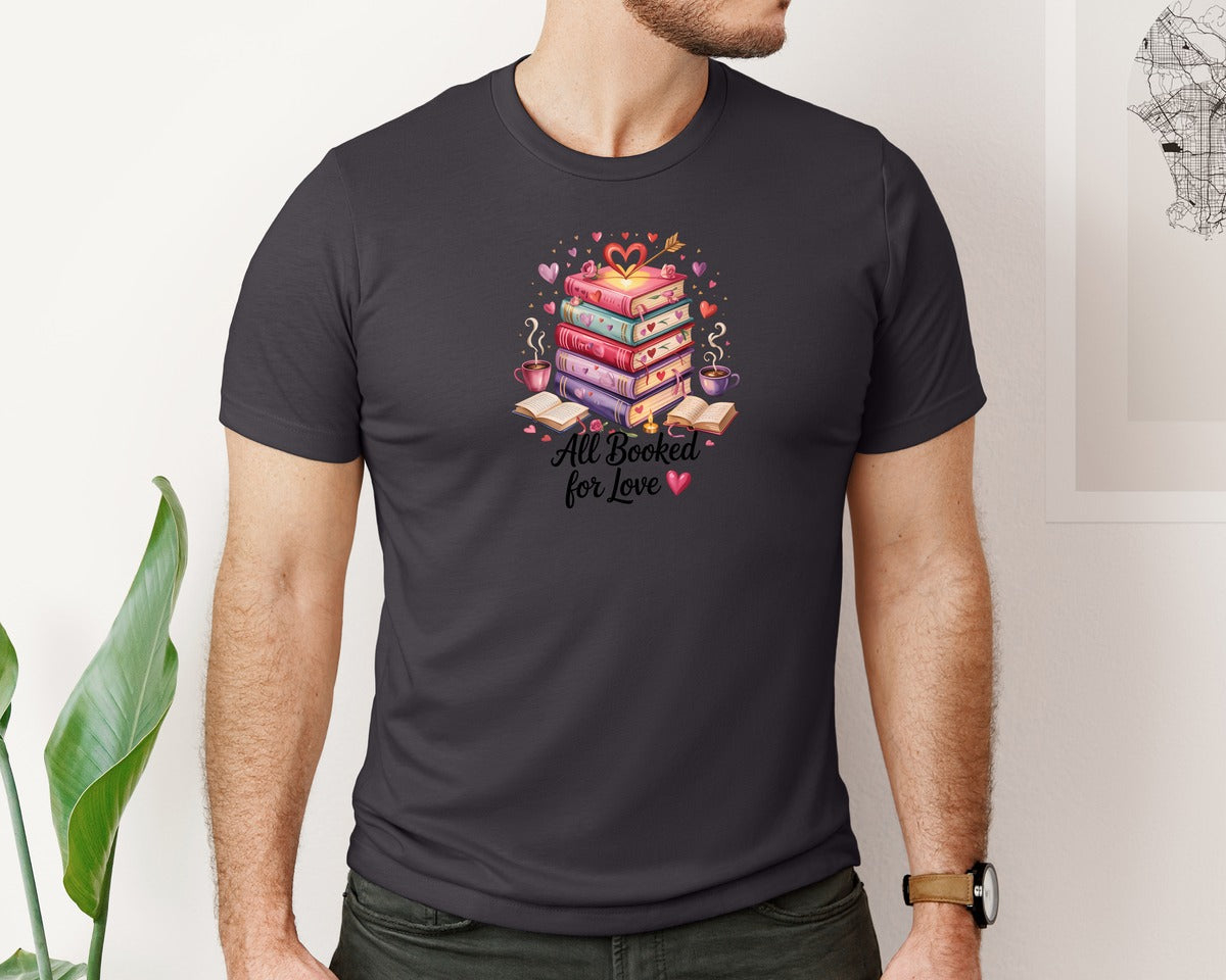 brand:Bella Canvas|color:Heather Dark Grey|Book Lover Valentines Day Reading Pun Graphic T-Shirt
