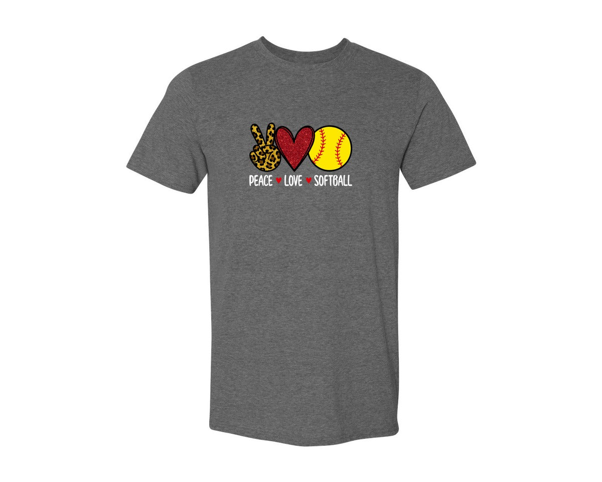 brand:Generic|color:Heather Dark Grey|Peace Love Softball T Shirt Graphic T-Shirt