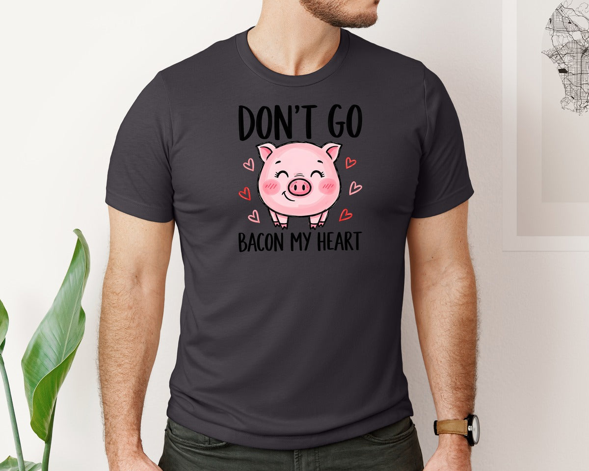 brand:Bella Canvas|color:Heather Dark Grey|Dont Go Bacon My Heart Valentine Pig Graphic T-Shirt