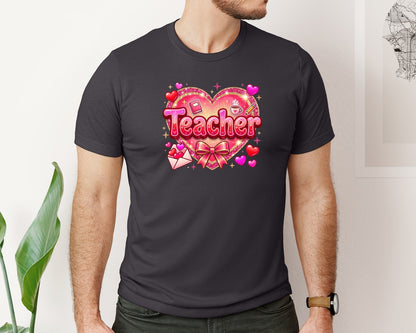 brand:Bella Canvas|color:Heather Dark Grey|Valentine Heart Valentines Day 9 Graphic T-Shirt