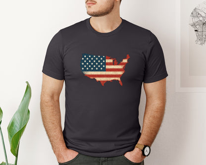 brand:Bella Canvas|color:Heather Dark Grey|Retro America Usa Map Bible Verse Graphic T-Shirt