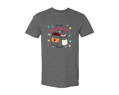 brand:Generic|color:Heather Dark Grey|First Mothers Day Mama Baby Matching Graphic T-Shirt