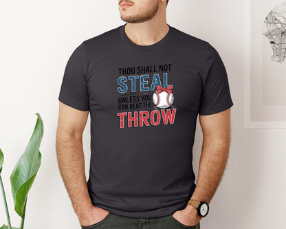 brand:Bella Canvas|color:Heather Dark Grey|Baseball Thou Shall Not Steal Graphic T-Shirt