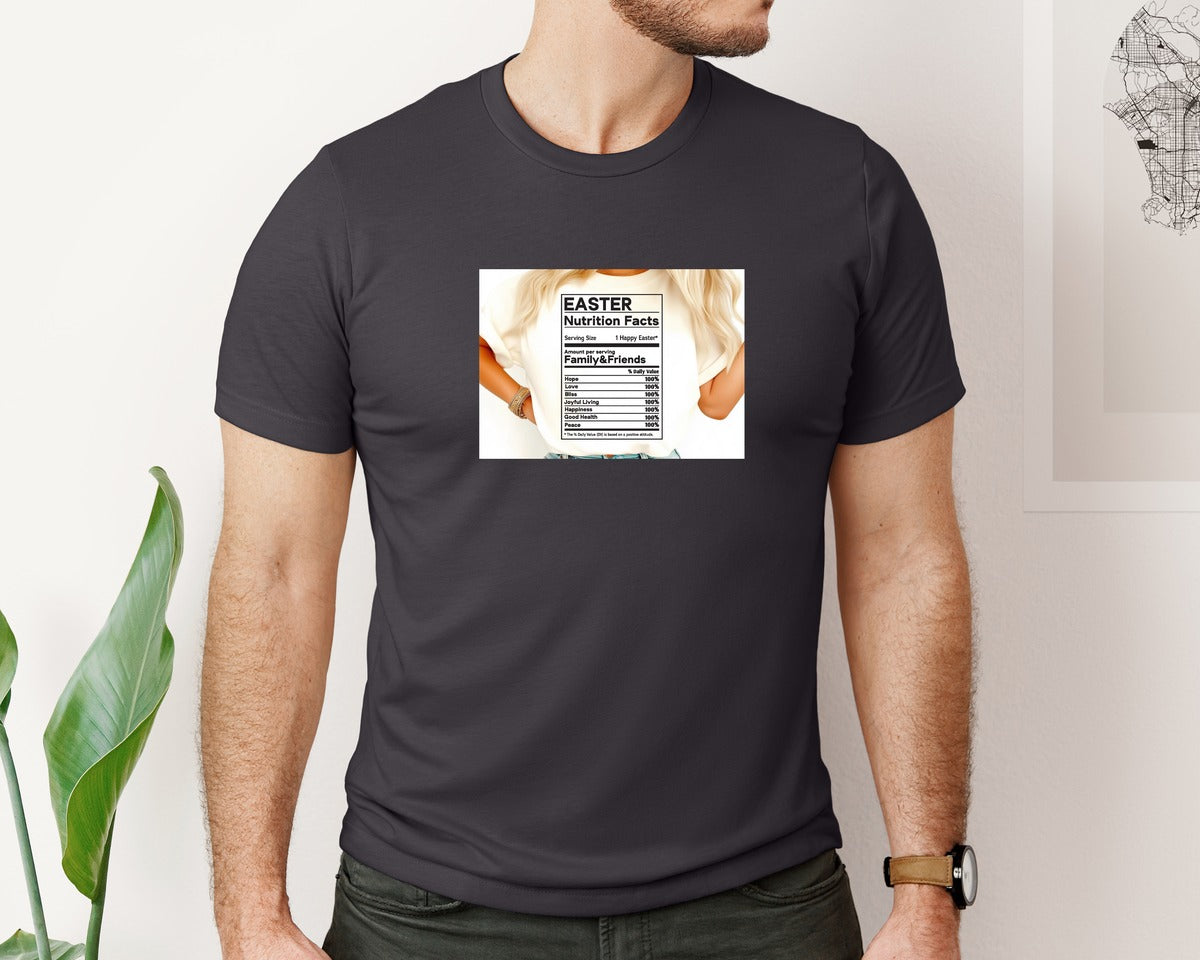 brand:Bella Canvas|color:Heather Dark Grey|Easter Nutrition Facts Easter 2 Graphic T-Shirt