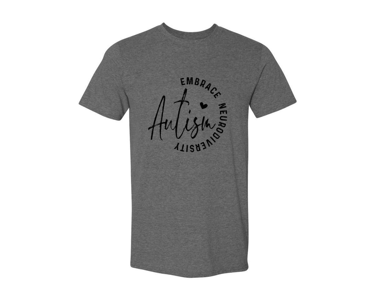 brand:Generic|color:Heather Dark Grey|Embrace Neurodiversity Autism Graphic T-Shirt