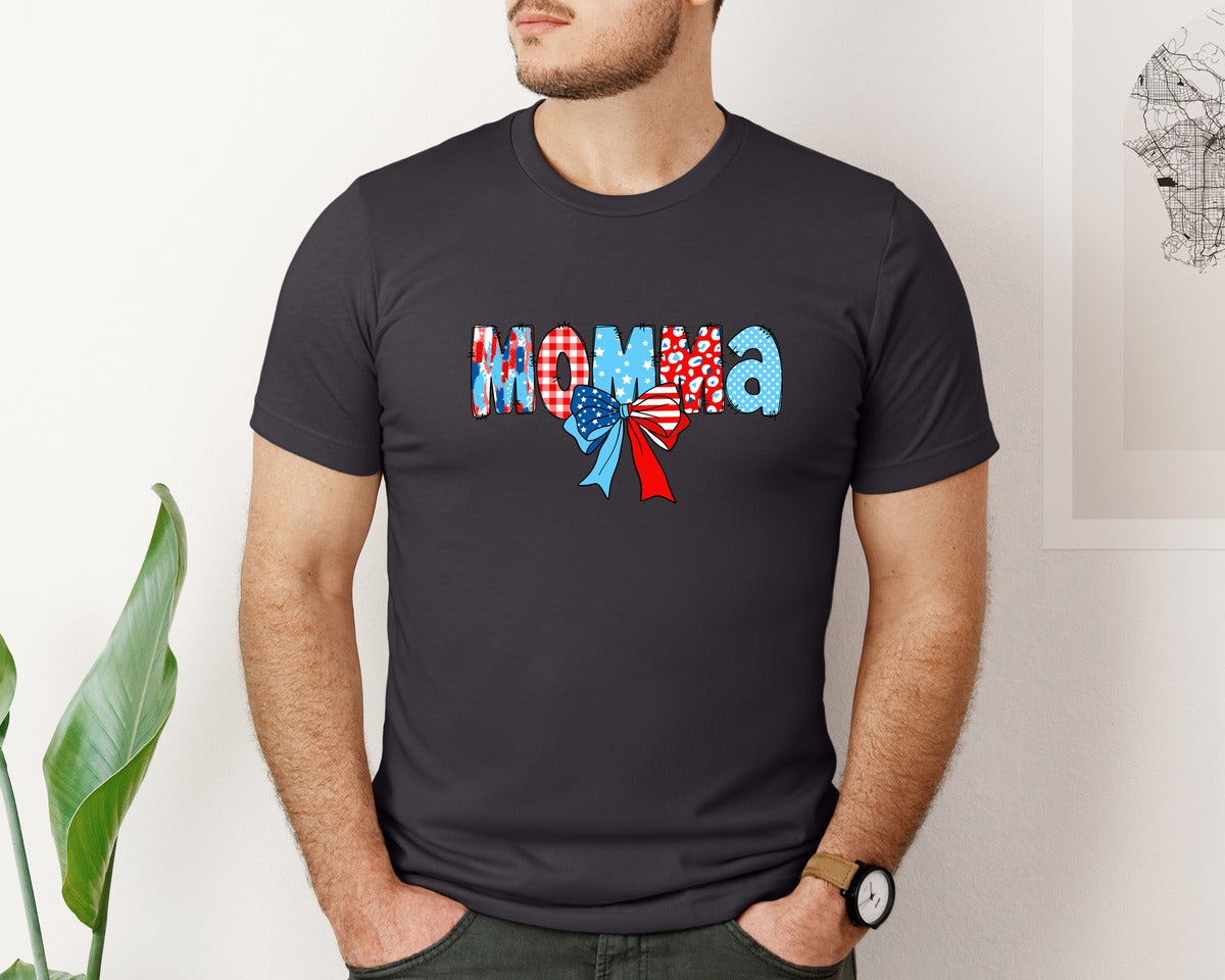 brand:Bella Canvas|color:Heather Dark Grey|Coquette 4Th Of July Momma Graphic T-Shirt