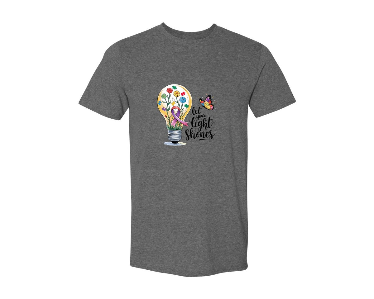 brand:Generic|color:Heather Dark Grey|Autism Awareness Let Your Light Shine Graphic T-Shirt
