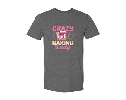 brand:Generic|color:Heather Dark Grey|Crazy Baking Lady Mixer Whisk Baker Graphic T-Shirt