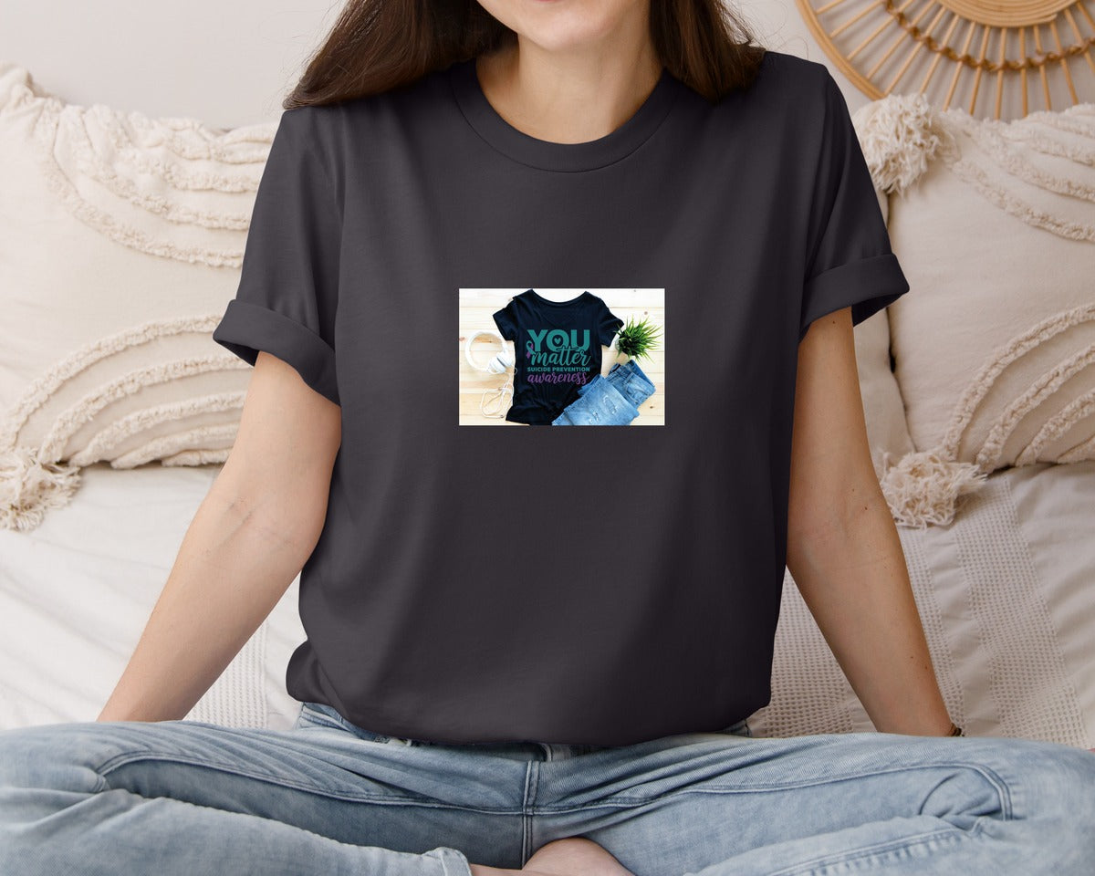 brand:Bella Canvas|color:Heather Dark Grey|Suicide Prevention Awareness 8 Graphic T-Shirt