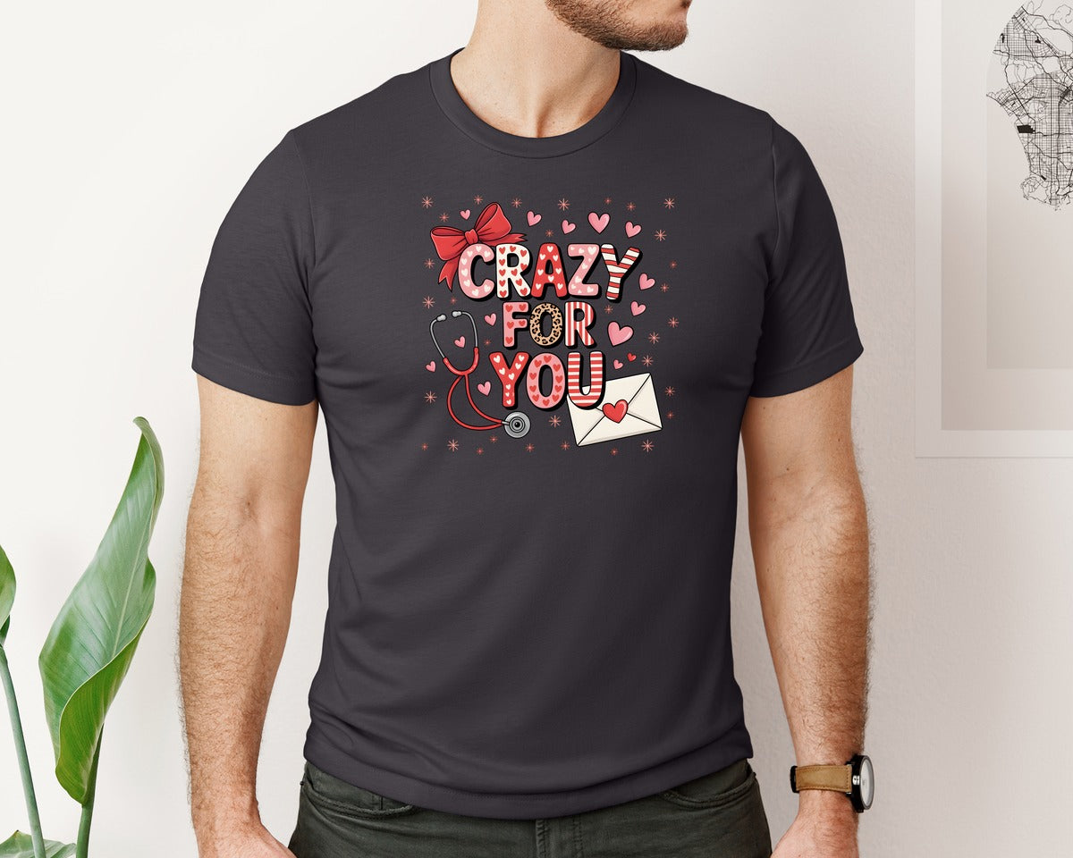 brand:Bella Canvas|color:Heather Dark Grey|Nurse Valentines Shirt Graphic T-Shirt