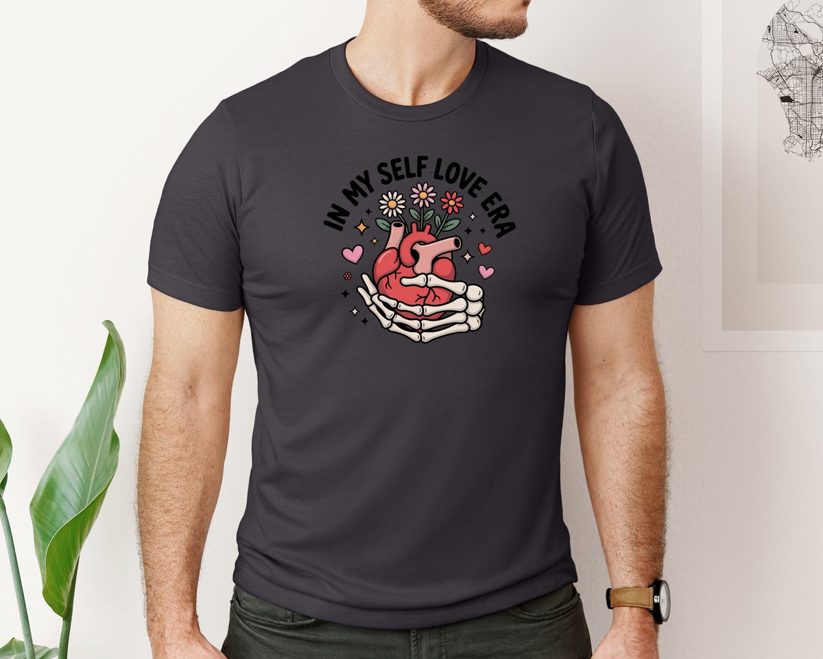 brand:Bella Canvas|color:Heather Dark Grey|Self Love Era Retro Valentines 6 Graphic T-Shirt