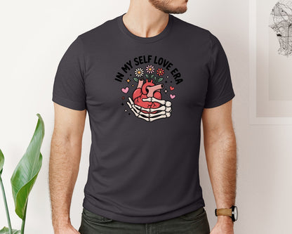 brand:Bella Canvas|color:Heather Dark Grey|Self Love Era Retro Valentines 6 Graphic T-Shirt