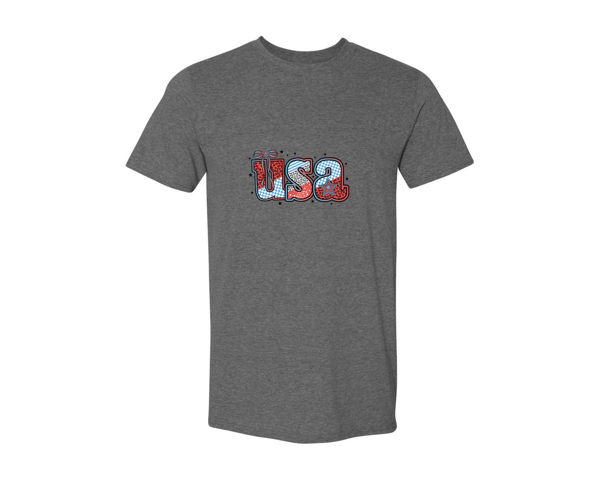 brand:Generic|color:Heather Dark Grey|Preppy Usa 4Th Of July Patriotic Graphic T-Shirt