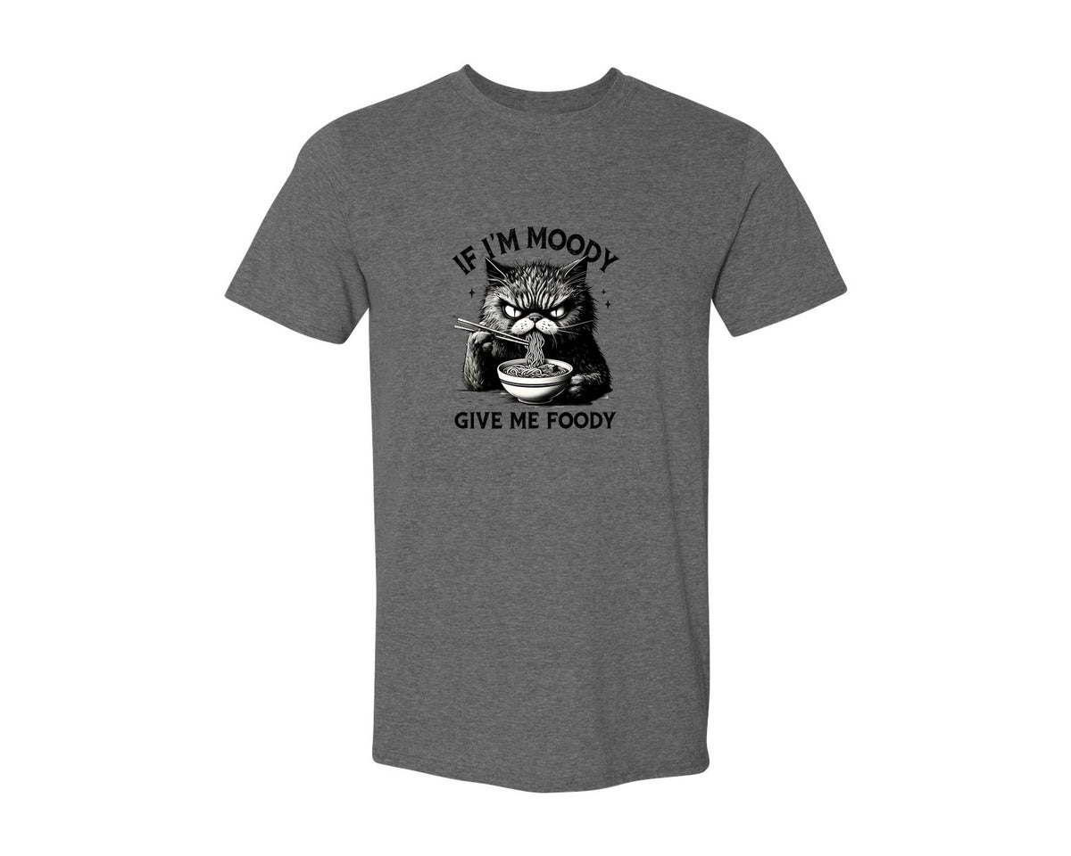 brand:Generic|color:Heather Dark Grey|Funny Sarcastic Cat Ramen If Im Moody Graphic T-Shirt