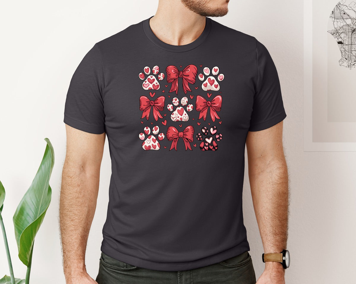 brand:Bella Canvas|color:Heather Dark Grey|Dog Mom Valentine Coquette Design Graphic T-Shirt