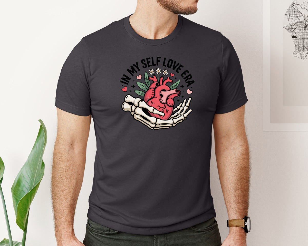 brand:Bella Canvas|color:Heather Dark Grey|Self Love Era Retro Valentines 4 Graphic T-Shirt