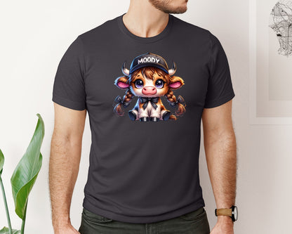 brand:Bella Canvas|color:Heather Dark Grey|Western Moody Highland Cow Graphic T-Shirt