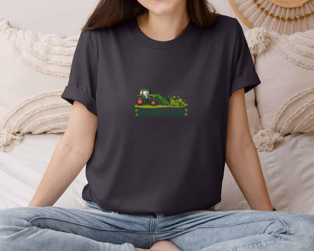 brand:Bella Canvas|color:Heather Dark Grey|Pushin My Luck St Patricks Day 3 Graphic T-Shirt
