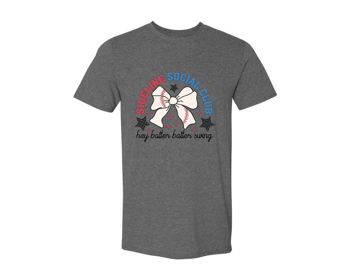 brand:Generic|color:Heather Dark Grey|Sideline Social Club Hey Batter Batter Graphic T-Shirt