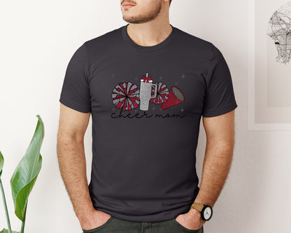 brand:Bella Canvas|color:Heather Dark Grey|Cheer Mom Glitter Cheerleading Graphic T-Shirt