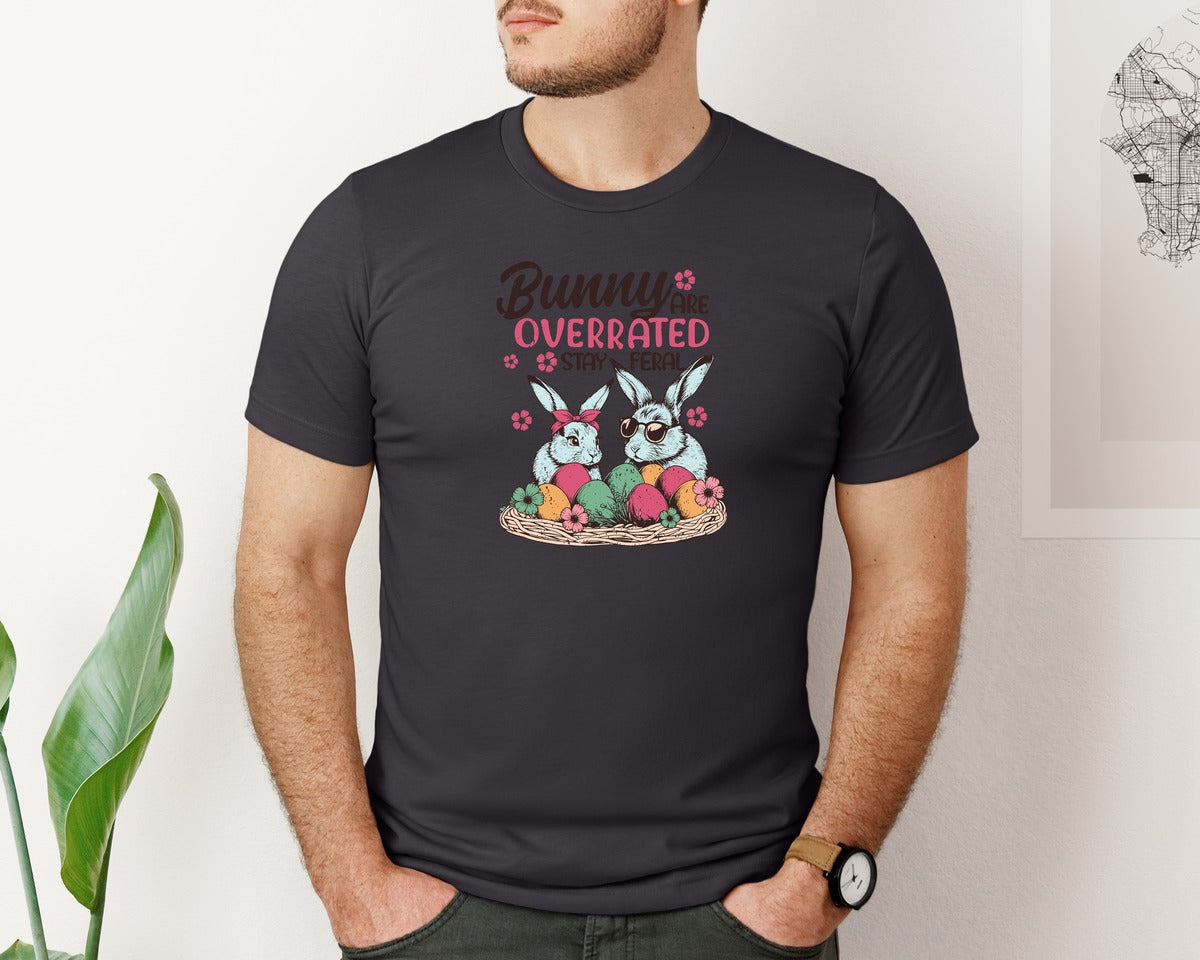 brand:Bella Canvas|color:Heather Dark Grey|Bunnies Are Overrated Stay Feral 5 Graphic T-Shirt