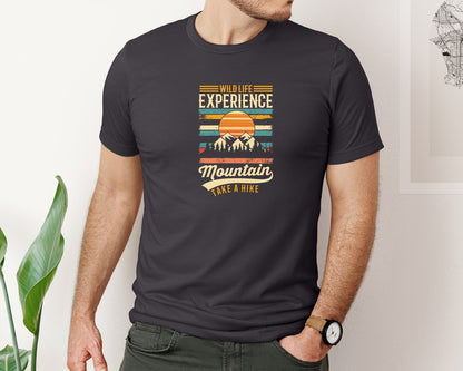 brand:Bella Canvas|color:Heather Dark Grey|Wild Life Experience Mountain Hiking Tee Graphic T-Shirt