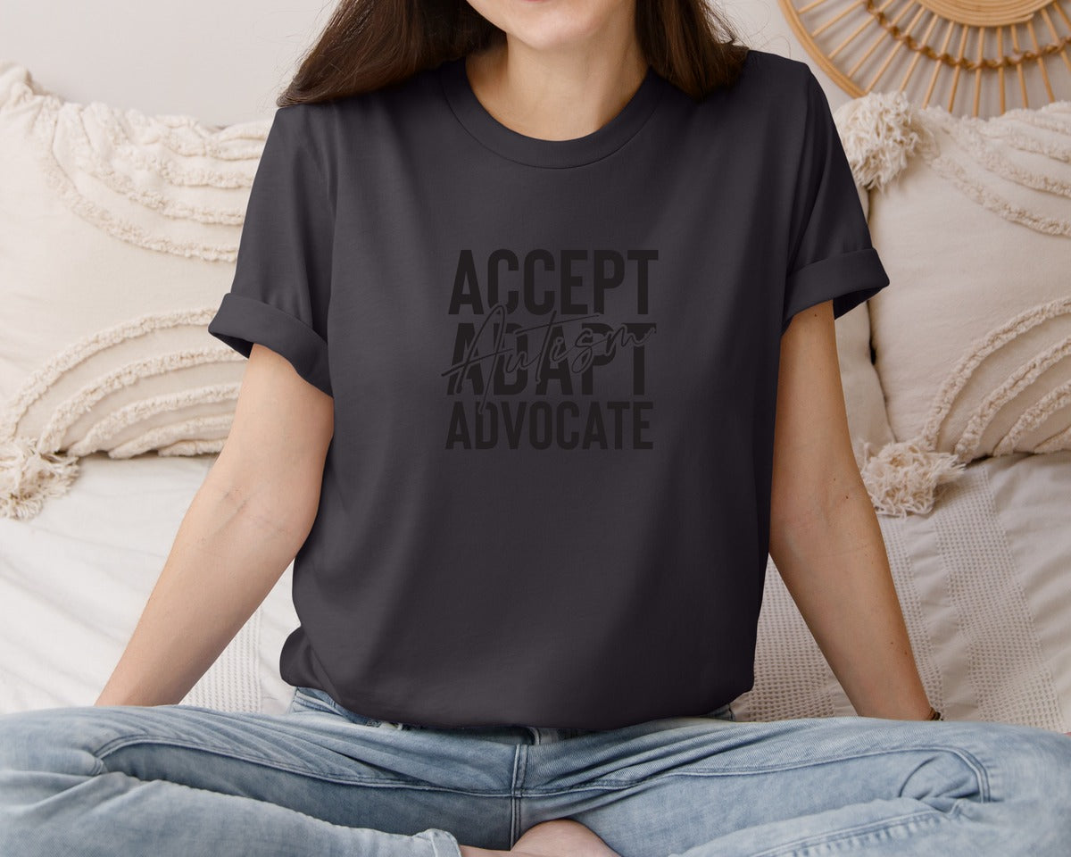 brand:Bella Canvas|color:Heather Dark Grey|Accept Adapt Advocate Autism Graphic T-Shirt