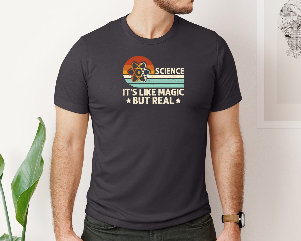 brand:Bella Canvas|color:Heather Dark Grey|Science Its Like Magic But Real T Shirt 2 Graphic T-Shirt
