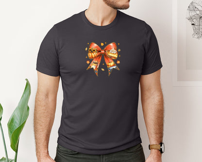 brand:Bella Canvas|color:Heather Dark Grey|Fall Coquette Bow Fall Vibes 4 Graphic T-Shirt