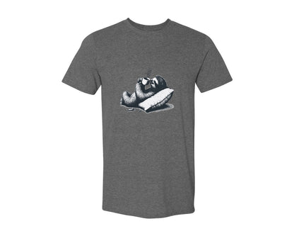 brand:Generic|color:Heather Dark Grey|Sloth Lying And Drink Coffee Shirt Graphic T-Shirt