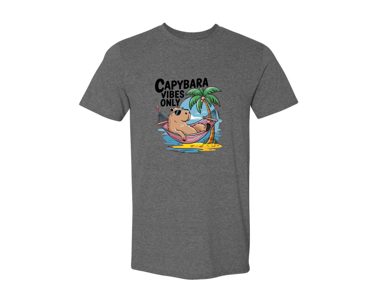 brand:Generic|color:Heather Dark Grey|Capybara Vibes Only Summer T Shirt Print Graphic T-Shirt