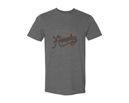 brand:Generic|color:Heather Dark Grey|Howdy Western Cowboy Rope Graphic T-Shirt