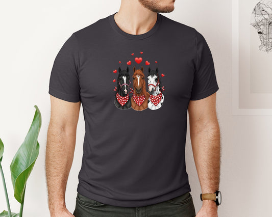 Three Horses Valentines Day Cute Animal Graphic T-Shirt