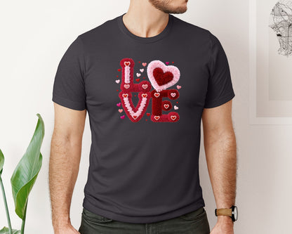 brand:Bella Canvas|color:Heather Dark Grey|Faux Yarn Crochet Love Valentine 5 Graphic T-Shirt