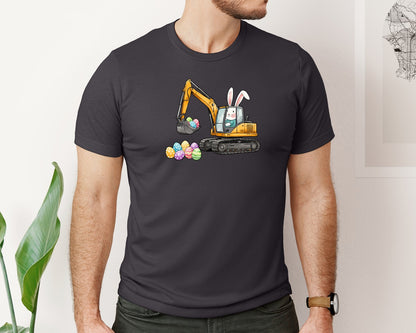 brand:Bella Canvas|color:Heather Dark Grey|Bunny Easter Excavator Graphic T-Shirt