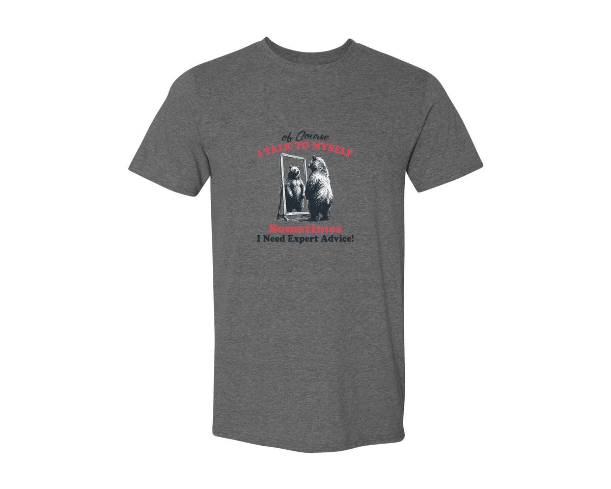 brand:Generic|color:Heather Dark Grey|I Talk To Myself Sometimes Bear Shirt Graphic T-Shirt